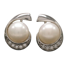 Load image into Gallery viewer, Sterling Silver White Pearl &amp; CZ Stud Earrings