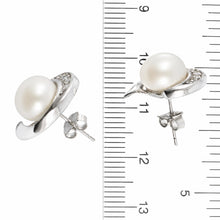Load image into Gallery viewer, Sterling Silver White Pearl &amp; CZ Stud Earrings