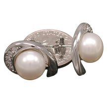 Load image into Gallery viewer, Sterling Silver White Pearl &amp; CZ Stud Earrings