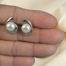 Load image into Gallery viewer, Sterling Silver White Pearl &amp; CZ Stud Earrings