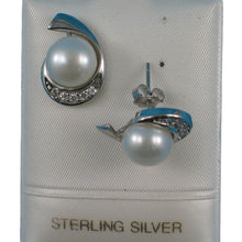 Load image into Gallery viewer, Sterling Silver White Pearl &amp; CZ Stud Earrings