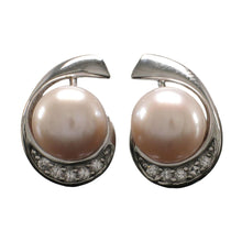 Load image into Gallery viewer, Sterling Silver Pink Pearl &amp; CZ Stud Earrings (Large Size)