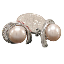 Load image into Gallery viewer, Sterling Silver Pink Pearl &amp; CZ Stud Earrings (Large Size)