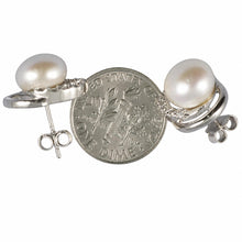 Load image into Gallery viewer, Sterling Silver 9mm White Pearl &amp; CZ Stud Earrings