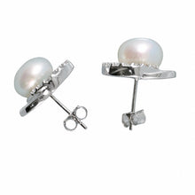 Load image into Gallery viewer, Sterling Silver 9mm White Pearl &amp; CZ Stud Earrings