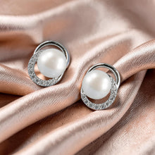 Load image into Gallery viewer, Sterling Silver 9mm White Pearl &amp; CZ Stud Earrings
