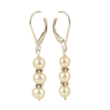 Load image into Gallery viewer, Sterling Silver Bali Bead White Pearl Leverback Earrings