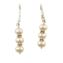 Load image into Gallery viewer, Sterling Silver Bali Bead White Pearl Leverback Earrings