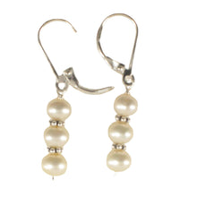 Load image into Gallery viewer, Sterling Silver Bali Bead White Pearl Leverback Earrings