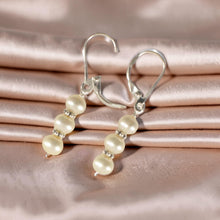 Load image into Gallery viewer, Sterling Silver Bali Bead White Pearl Leverback Earrings