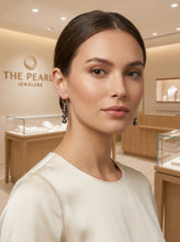 Load image into Gallery viewer, Sterling Silver Bali Bead Black Pearl Leverback Earrings