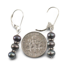 Load image into Gallery viewer, Sterling Silver Bali Bead Black Pearl Leverback Earrings