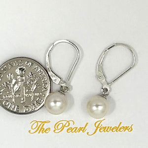 9100350 SILVER 925 PLAIN LEVER BACK 7-7.5MM WHITE CULTURED PEARL DANGLE EARRINGS