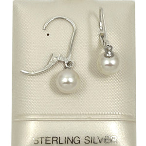 9100350 SILVER 925 PLAIN LEVER BACK 7-7.5MM WHITE CULTURED PEARL DANGLE EARRINGS