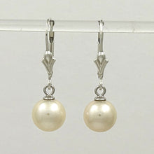 Load image into Gallery viewer, 9100370- SILVER 925 FLEUR DE LIS LEVERBACK 8-8.5MM WHITE CULTURED PEARL EARRINGS