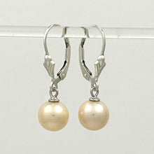 Load image into Gallery viewer, 9100372- SILVER 925 FLEUR DE LIS LEVERBACK 8-8.5MM PEACH CULTURED PEARL EARRINGS