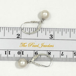 9100380 Silver 925 Fleur De Lis Leverback 7-7.5mm White Cultured Pearl Earrings