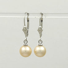 Load image into Gallery viewer, 9100382 Silver 925 Fleur De Lis Leverback 7-7.5mm PEACH Cultured Pearl Earrings