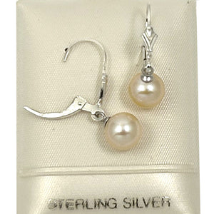 9100382 Silver 925 Fleur De Lis Leverback 7-7.5mm PEACH Cultured Pearl Earrings