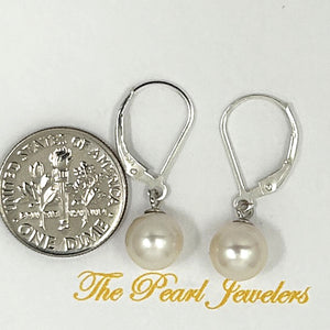 9100390 Solid Sterling Silver 925 Leverback White F/W Cultured Pearl Earrings