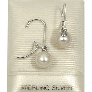 9100390 Solid Sterling Silver 925 Leverback White F/W Cultured Pearl Earrings
