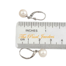 Load image into Gallery viewer, Sterling Silver 7.5–8mm White Pearl Fleur De Lis Leverback Earrings