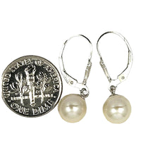 Load image into Gallery viewer, Sterling Silver 7.5–8mm White Pearl Fleur De Lis Leverback Earrings