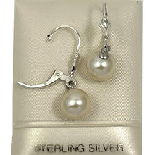 Load image into Gallery viewer, Sterling Silver 7.5–8mm White Pearl Fleur De Lis Leverback Earrings
