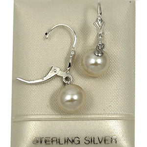 9100400 Solid Sterling Silver 925 Leverback White F/W Cultured Pearl Earrings