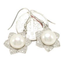 Load image into Gallery viewer, Sterling Silver White Pearl CZ Flower Hook Earrings