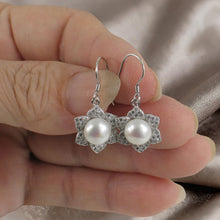 Load image into Gallery viewer, Sterling Silver White Pearl CZ Flower Hook Earrings