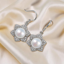 Load image into Gallery viewer, Sterling Silver White Pearl CZ Flower Hook Earrings