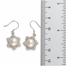 Load image into Gallery viewer, Sterling Silver Pink Pearl CZ Flower Hook Earrings