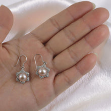 Load image into Gallery viewer, Sterling Silver Pink Pearl CZ Flower Hook Earrings