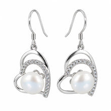 Load image into Gallery viewer, Sterling Silver White Pearl CZ Heart Hook Earrings