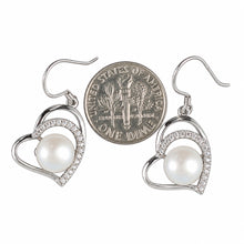 Load image into Gallery viewer, Sterling Silver White Pearl CZ Heart Hook Earrings