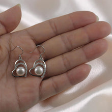 Load image into Gallery viewer, Sterling Silver White Pearl CZ Heart Hook Earrings