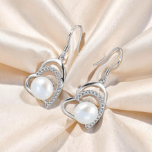 Load image into Gallery viewer, Sterling Silver White Pearl CZ Heart Hook Earrings