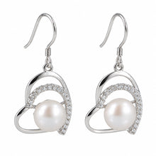 Load image into Gallery viewer, Sterling Silver Pink Pearl CZ Heart Hook Earrings