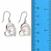 Load image into Gallery viewer, Sterling Silver Pink Pearl CZ Heart Hook Earrings