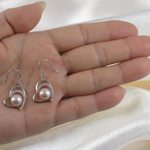 Load image into Gallery viewer, Sterling Silver Pink Pearl CZ Heart Hook Earrings