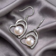 Load image into Gallery viewer, Sterling Silver Pink Pearl CZ Heart Hook Earrings