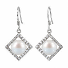 Load image into Gallery viewer, Sterling Silver White Pearl CZ Rhombus Hook Earrings