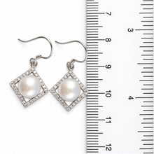 Load image into Gallery viewer, Sterling Silver White Pearl CZ Rhombus Hook Earrings