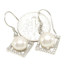 Load image into Gallery viewer, Sterling Silver White Pearl CZ Rhombus Hook Earrings