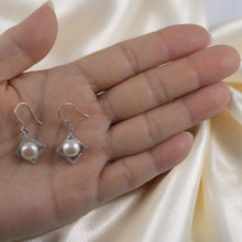 Load image into Gallery viewer, Sterling Silver White Pearl CZ Rhombus Hook Earrings