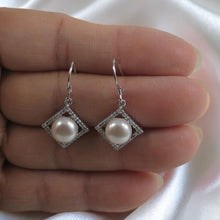 Load image into Gallery viewer, Sterling Silver White Pearl CZ Rhombus Hook Earrings