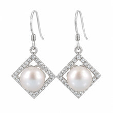 Load image into Gallery viewer, Sterling Silver Lavender Pearl CZ Rhombus Hook Earrings