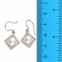 Load image into Gallery viewer, Sterling Silver Lavender Pearl CZ Rhombus Hook Earrings
