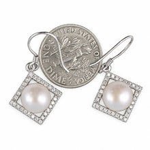 Load image into Gallery viewer, Sterling Silver Lavender Pearl CZ Rhombus Hook Earrings